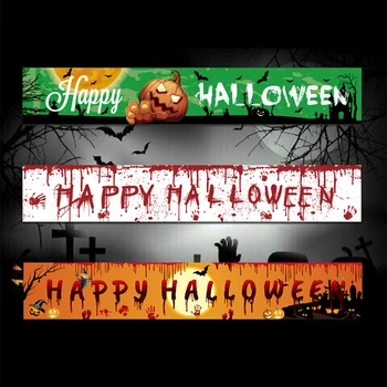 Баннер HUIRAN Happy Halloween с принтом кровавой летучей мыши, тыквы, призрака, фон для вечеринки, подвесной баннер, украшение для вечеринки в честь Хэллоуина для дома