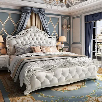 Современные эстетичные каркасы кроватей Для хранения королевских вещей, Винтажное дерево, роскошная кровать размера 