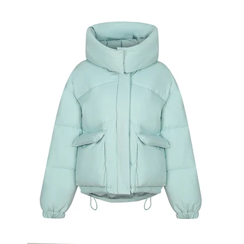 Зимние куртки для женщин 2023, однотонное пальто-пузырек с капюшоном, супер теплая парка с хлопковой подкладкой Jaqueta Puffer Feminina