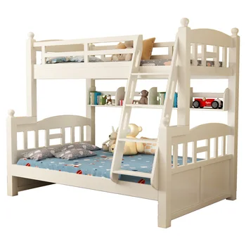 Белый бук, полностью из массива дерева, высокая и низкая кровать, верхняя и нижняя деревянная кровать, двуспальная кровать, цвет бревна, детская кровать, верхняя и нижняя кровать