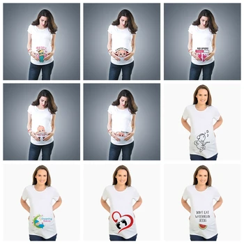 Летняя Женская одежда для беременных с милым детским принтом, футболки с коротким рукавом для беременных, Забавные топы для беременных, футболки для взрослых, Большие размеры XS-3XL