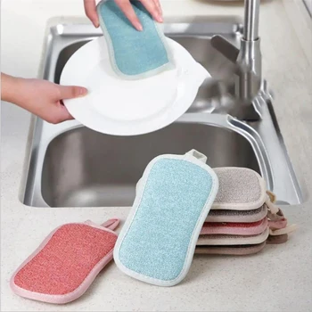 1шт Супер Впитывающая Микрофибра Двусторонняя Губка-скраб для мытья посуды Кухня Ванная Комната Чистая ткань Ластик Волшебная Губка