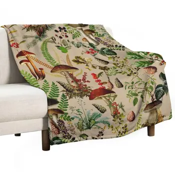 Новое винтажное одеяло с ботаническим рисунком в виде грибного леса - Бежевый плед, мягкое клетчатое роскошное одеяло для волос