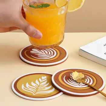 Подставка для кофе круглой формы, креативная подставка для стакана для воды с цветочным рисунком, Противооскипающая накладка для подстаканника из ПВХ
