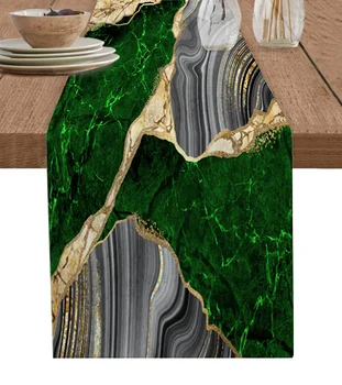 Настольная дорожка из зеленого мрамора, Свадебное украшение в стиле Кантри, Скатерть, Обеденный стол в отеле, Коврики для кухонного стола